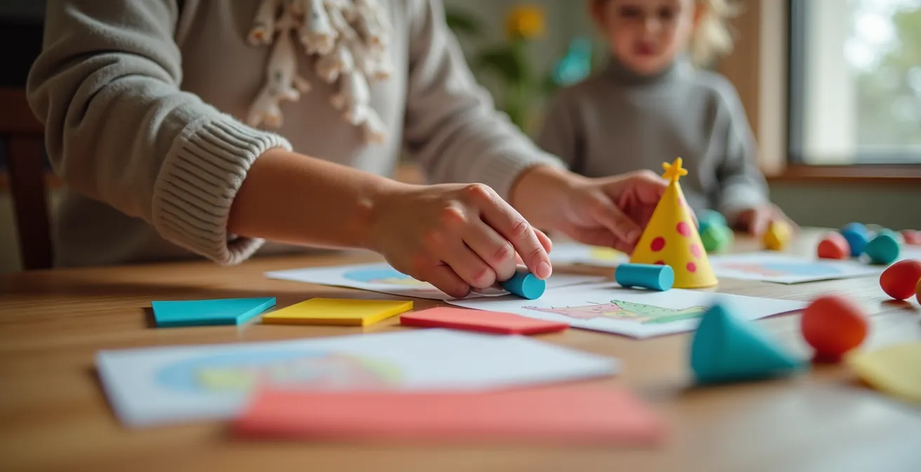Parents préparant activement la scénarisation d'un anniversaire épique